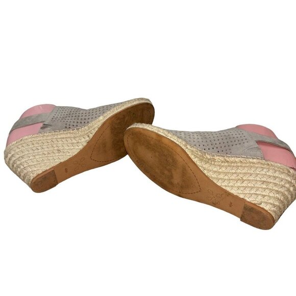 Caslon Women's Size 8.5 Espadrille Open Toe Wedge Sandals Suede Lasercut Taupe - Picture 5 of 7